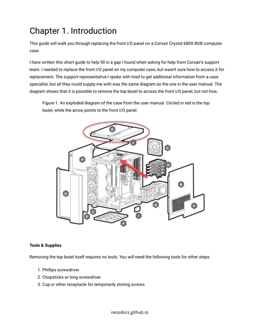 User guide for replacing the front I/O of a Corsair Crystal 680X RGB computer case.
